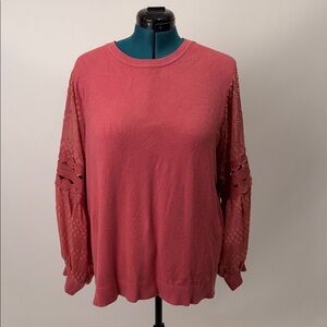 Sioni Women's Pink Sweater with Lace Sleeves